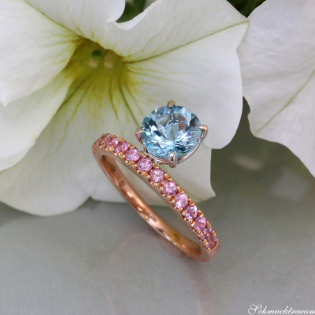 Raffinierter Aquamarin Ring mit rosa Saphiren