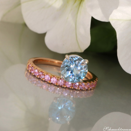 Raffinierter Aquamarin Ring mit rosa Saphiren
