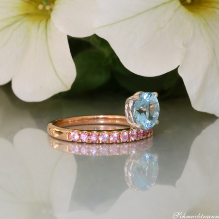 Raffinierter Aquamarin Ring mit rosa Saphiren