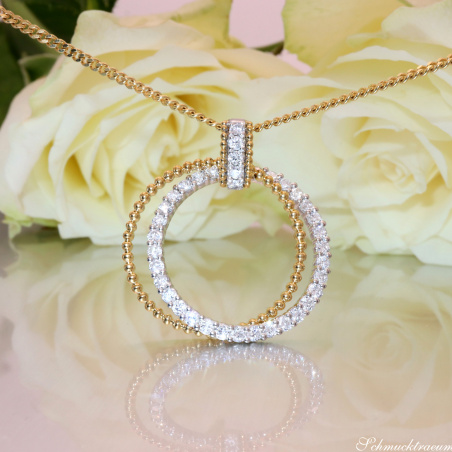 Eleganter Brillanten Kreis Anhänger in Gelb- & Weißgold 750