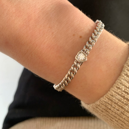 Wundervolles Panzerarmband mit Brillanten im Herz Design