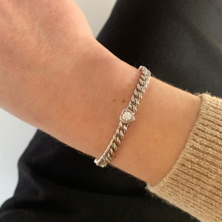 Wundervolles Panzerarmband mit Brillanten im Herz Design