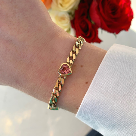 Bildschönes Panzer Armband mit rosa Turmalin Herzen