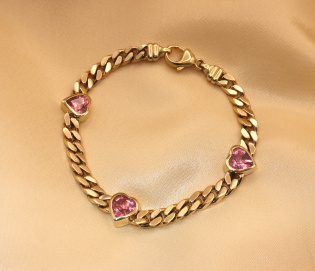 Bildschönes Panzer Armband mit rosa Turmalin Herzen