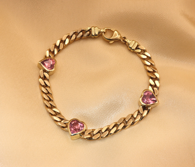 Bildschönes Panzer Armband mit rosa Turmalin Herzen
