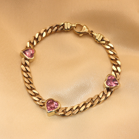 Bildschönes Panzer Armband mit rosa Turmalin Herzen