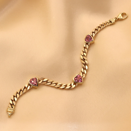 Bildschönes Panzer Armband mit rosa Turmalin Herzen