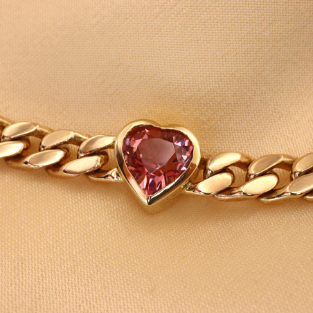 Bildschönes Panzer Armband mit rosa Turmalin Herzen