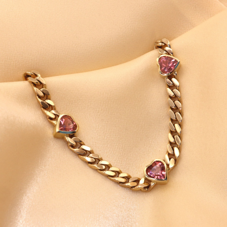 Bildschönes Panzer Armband mit rosa Turmalin Herzen