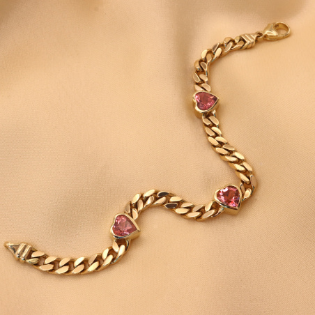 Bildschönes Panzer Armband mit rosa Turmalin Herzen