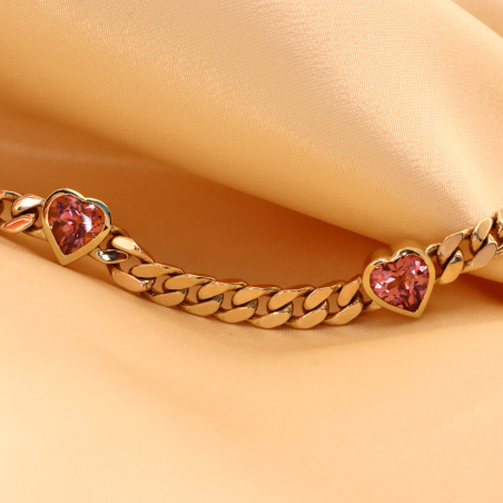 Bildschönes Panzer Armband mit rosa Turmalin Herzen