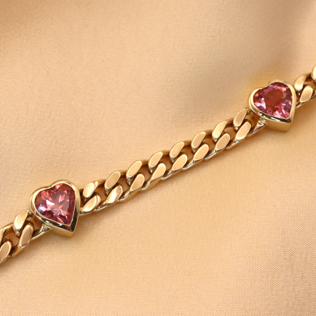 Bildschönes Panzer Armband mit rosa Turmalin Herzen
