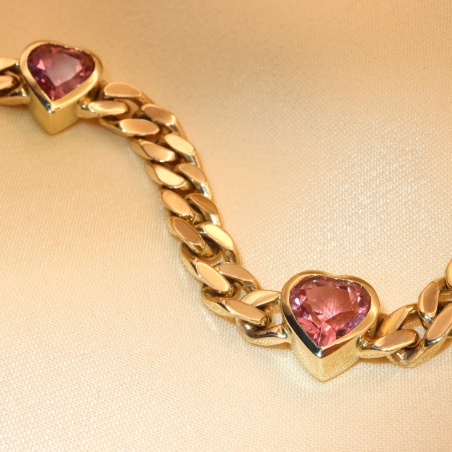 Bildschönes Panzer Armband mit rosa Turmalin Herzen