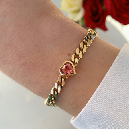 Bildschönes Panzer Armband mit rosa Turmalin Herzen