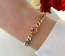 Bildschönes Panzer Armband mit rosa Turmalin Herzen