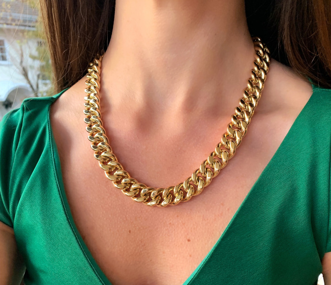 Gold Pur: Gigantisches Panzer Collier (140 Gramm GG585, 15 mm)