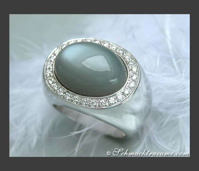 Heavy Moonstone Ring with Diamonds