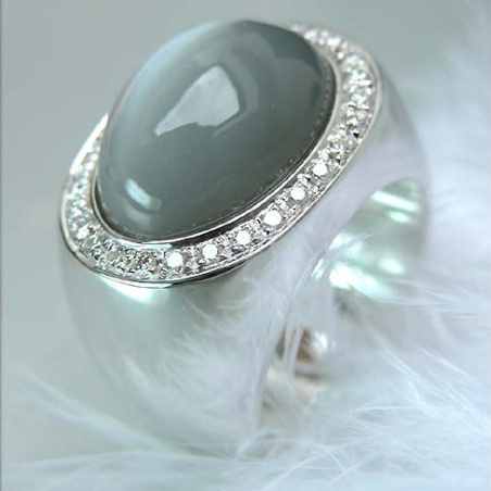 Heavy Moonstone Ring with Diamonds