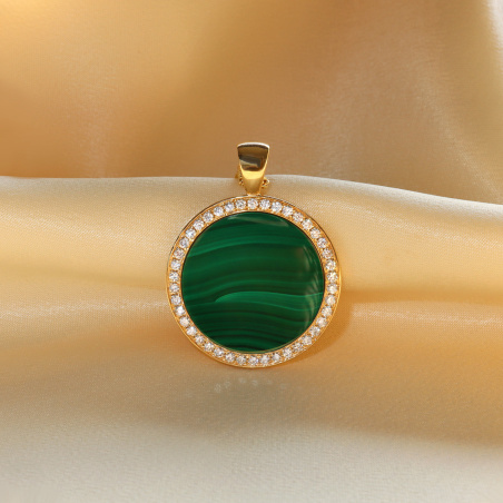 Auffallender Malachit Anhänger / Kette mit Brillanten