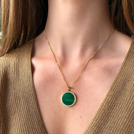 Auffallender Malachit Anhänger / Kette mit Brillanten