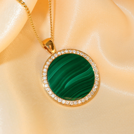 Auffallender Malachit Anhänger / Kette mit Brillanten
