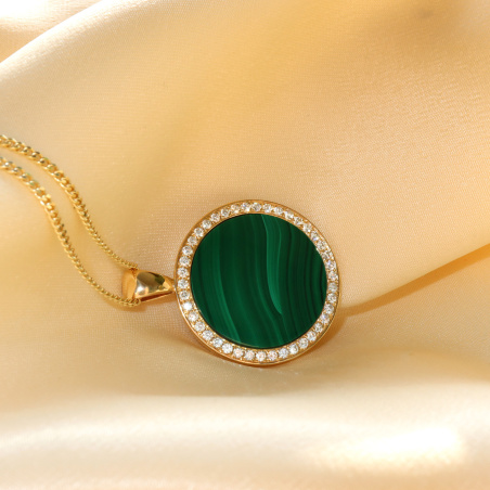Auffallender Malachit Anhänger / Kette mit Brillanten