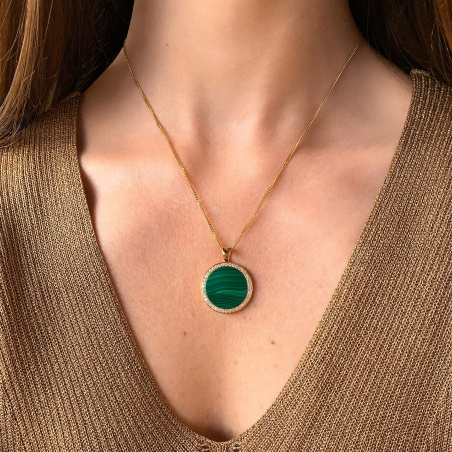 Auffallender Malachit Anhänger / Kette mit Brillanten
