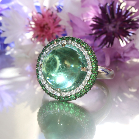 Fabelhafter Minz Turmalin Ring mit Tsavoriten und Brillanten