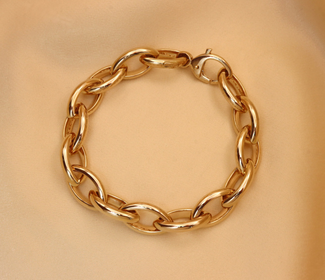 Gold Pur: Glieder Armband „Navette“ in Gelbgold 585