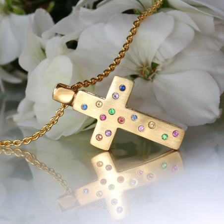 Fabelhaftes Wende Kreuz „2 in 1“ mit Brillanten und Multicolor Saphire
