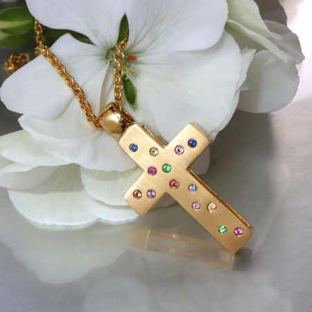 Fabelhaftes Wende Kreuz „2 in 1“ mit Brillanten und Multicolor Saphire