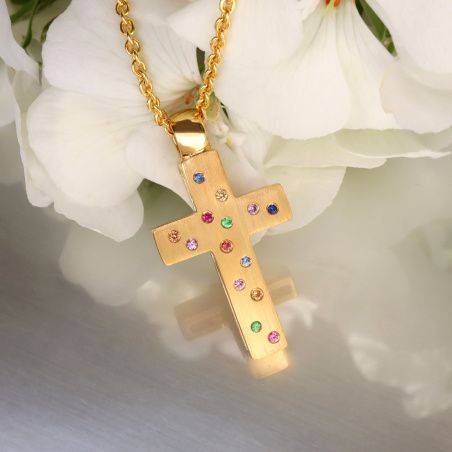 Fabelhaftes Wende Kreuz „2 in 1“ mit Brillanten und Multicolor Saphire