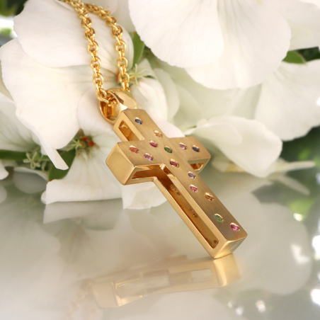 Fabelhaftes Wende Kreuz „2 in 1“ mit Brillanten und Multicolor Saphire