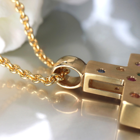 Fabelhaftes Wende Kreuz „2 in 1“ mit Brillanten und Multicolor Saphire