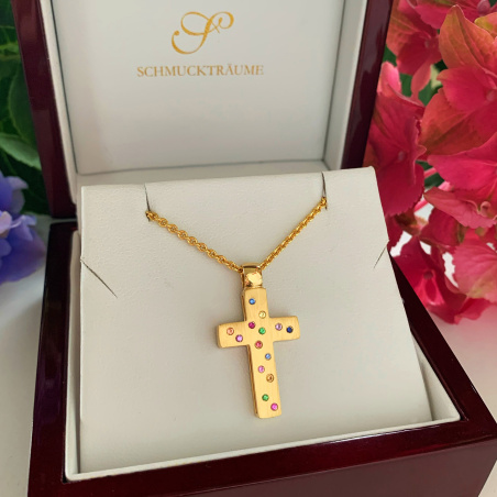 Fabelhaftes Wende Kreuz „2 in 1“ mit Brillanten und Multicolor Saphire