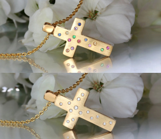 Fabelhaftes Wende Kreuz „2 in 1“ mit Brillanten und Multicolor Saphiren