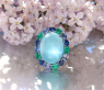 Sensationaller Milky Aquamarin Ring mit Saphiren und Smaragden
