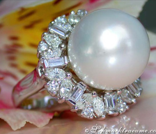 Superb Southsea Pearl Ring with Diamonds