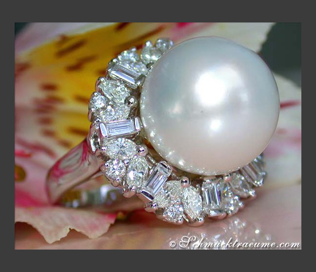 Superb Southsea Pearl Ring with Diamonds Superb Southsea Pearl Ring with Diamonds