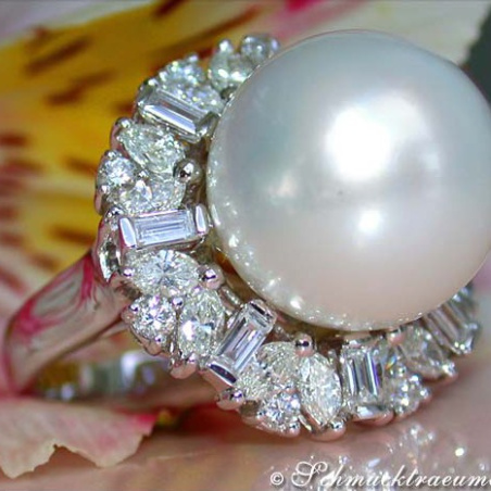 Superb Southsea Pearl Ring with Diamonds