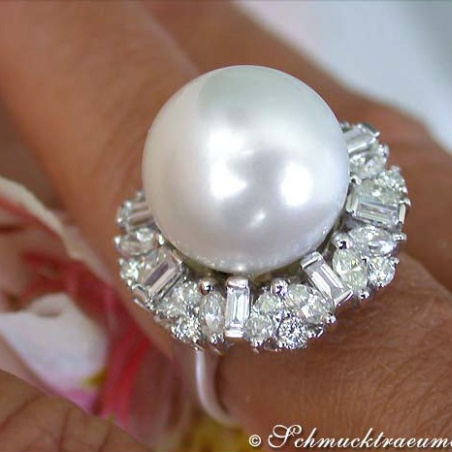 Superb Southsea Pearl Ring with Diamonds