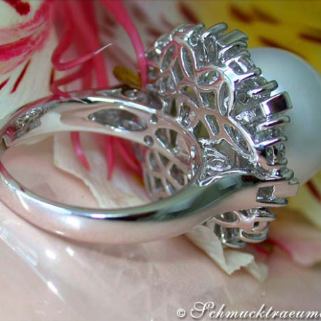 Superb Southsea Pearl Ring with Diamonds
