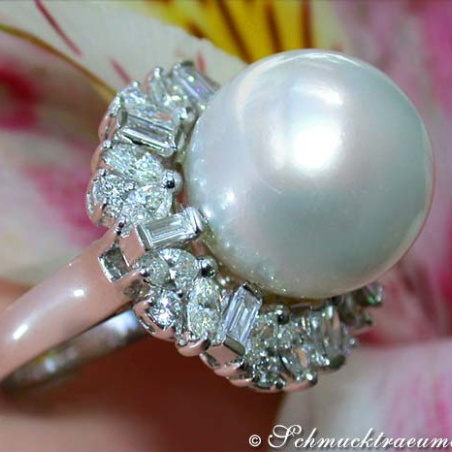 Superb Southsea Pearl Ring with Diamonds