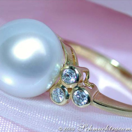 Südseeperle Ring mit Brillanten in Gelbgold