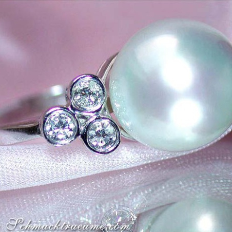 Südseeperle Ring mit Brillanten in Weißgold