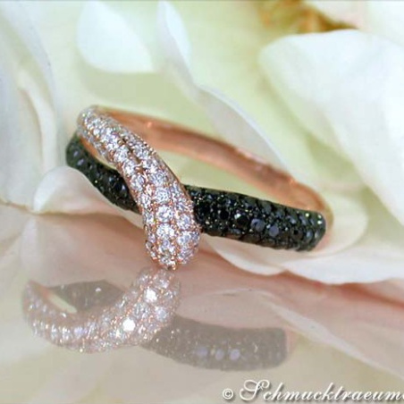 Beautiful Black & White Diamond Ring in Rose gold 14k