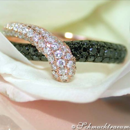 Beautiful Black & White Diamond Ring in Rose gold 14k