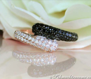 Enchanting Black & White Diamond Ring in Rose gold 14k