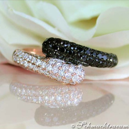 Enchanting Black & White Diamond Ring in Rose gold 14k