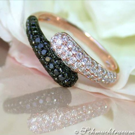 Enchanting Black & White Diamond Ring in Rose gold 14k